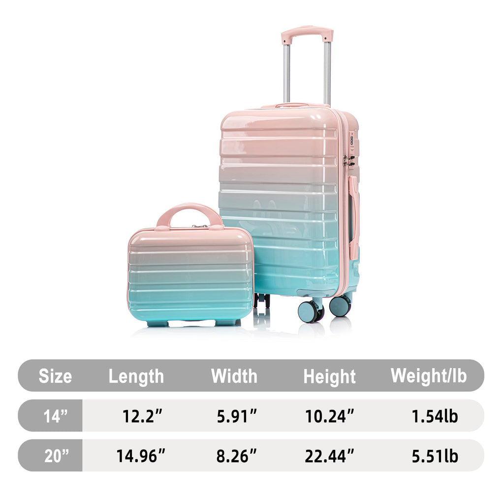 14"/20" 2-Pcs PC Spinner Wheel Carry On Luggage Set