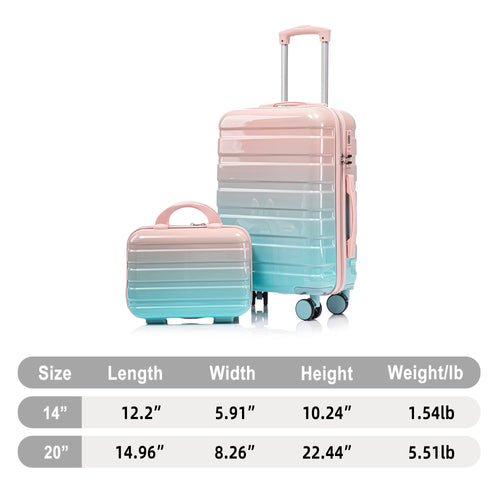 14"/20" 2-Pcs PC Spinner Wheel Carry On Luggage Set