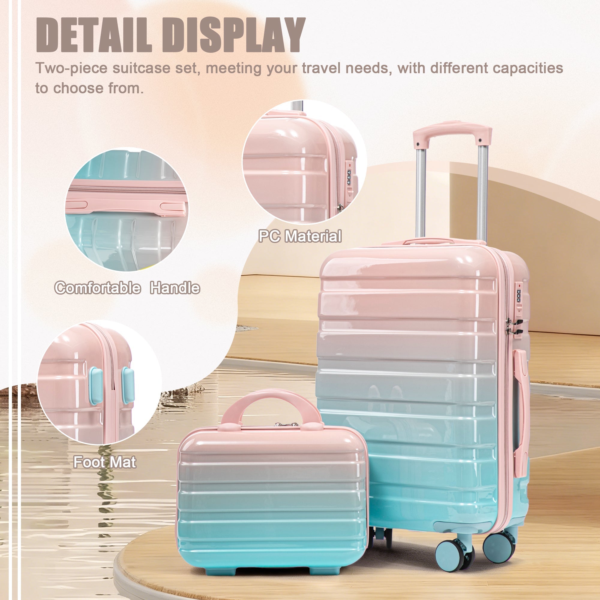 14"/20" 2-Pcs PC Spinner Wheel Carry On Luggage Set