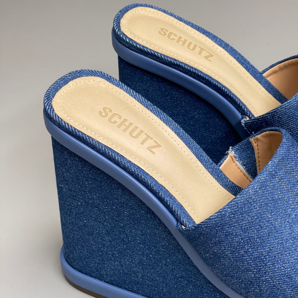 SCHUTZ Dalle Denim Women's Wedge Sandal Blue Platform Shoe Sz 9.5B (New)